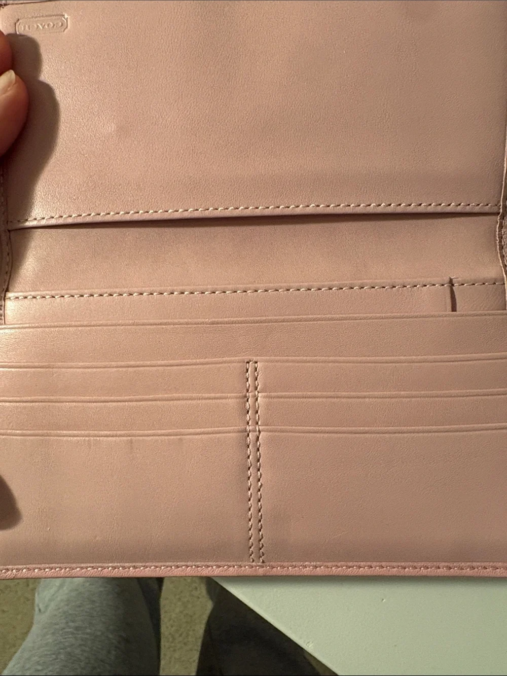 Coach Pink Leather Fold Wallet with Ruched Detail